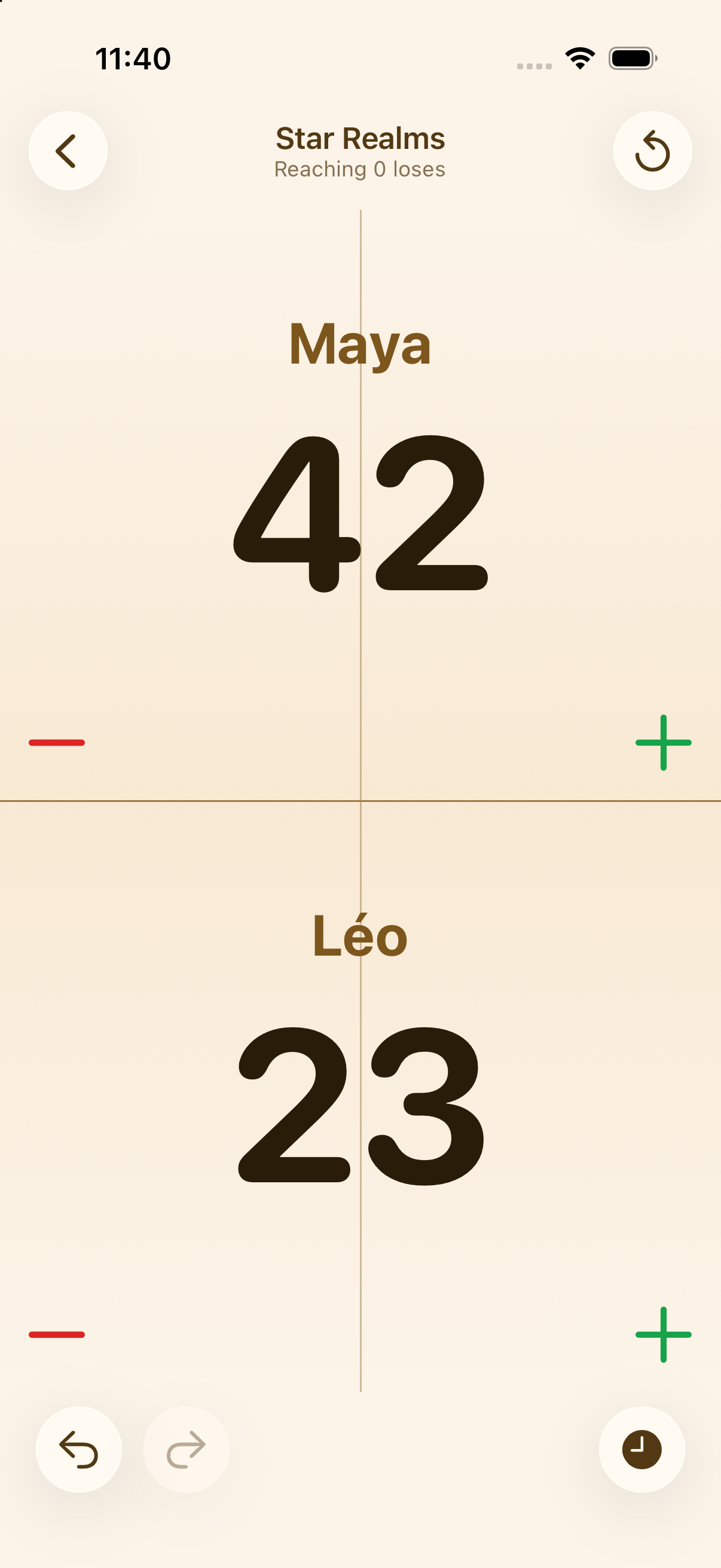 Score Paw app showing a 2-player game with Player 1 and Player 2 both at 50 points
